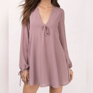Tobi Purple Mauve All Tied Up Skater Dress Size Large V-Neck Long Sleeve Flowy